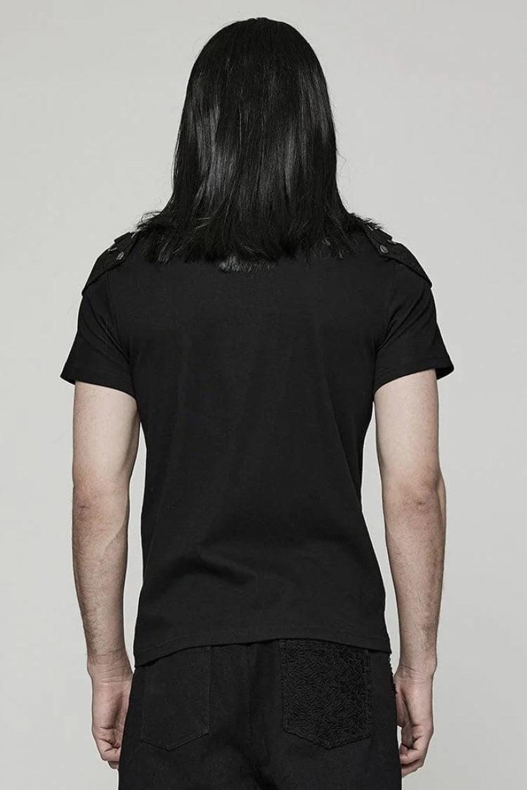 Steampunk Men's Tee with Detachable Shoulder Pads and Cutouts
