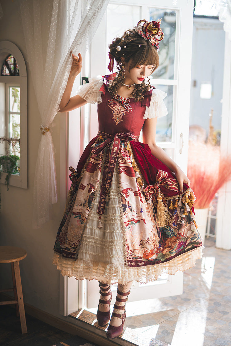 Red Kaleidoscope of Dreams Flying Sleeve Print Embroidery Cardigan Bow Classic Vintage Gorgeous Lolita