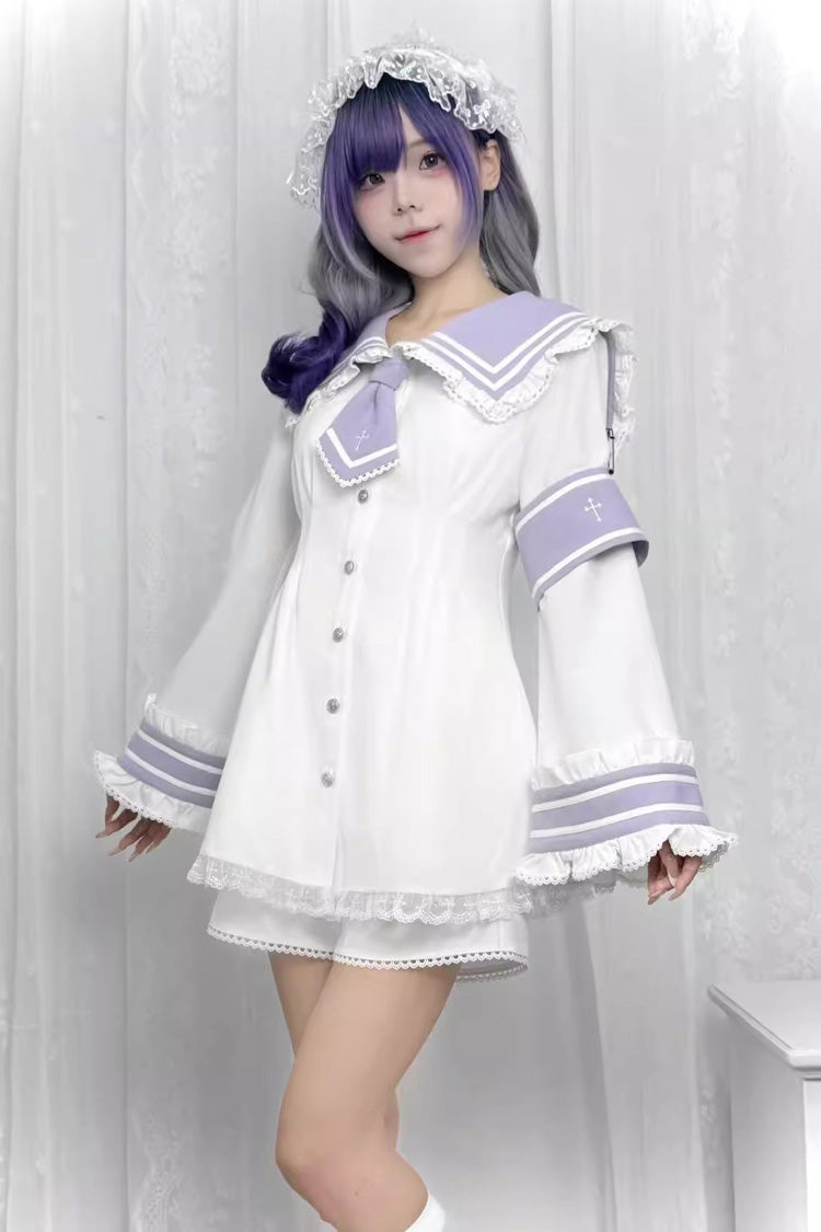Lace Trim Bow Detail Jirai Kei Dress and Shorts Set