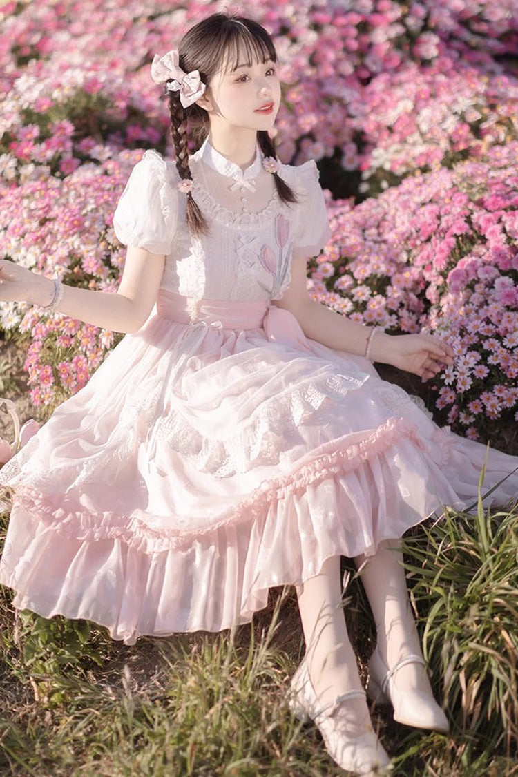 Rose Chinese-Inspired Ruffled Princess Gown