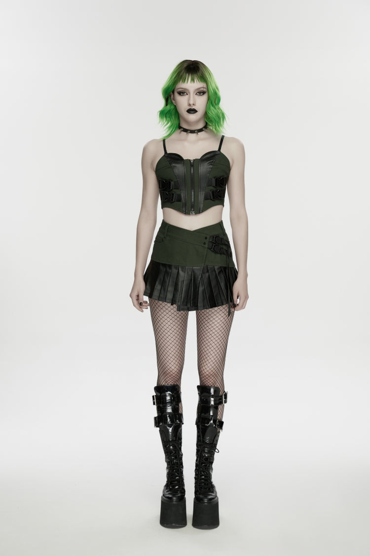 Spliced Lace Lace-Up Slim Color-Blocked Corset - Punk