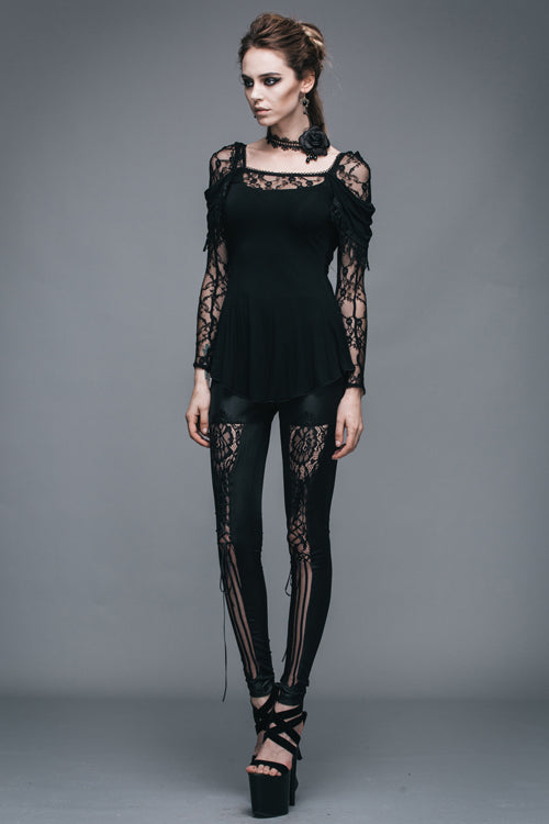 Gothic Rose Lace Long Sleeve Modal Tee for Women