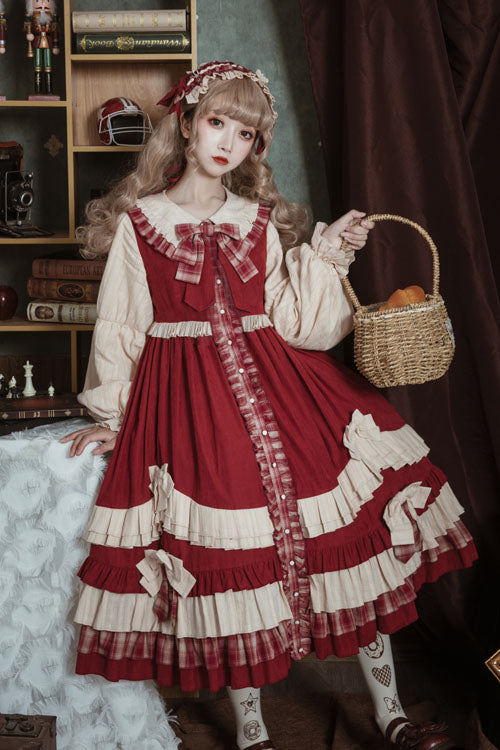 Christmas Bowknot High-Waist Ruffled OP Dress with Lapel Collar