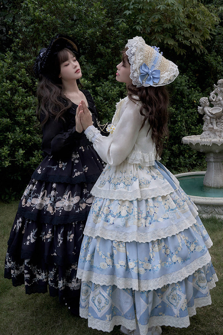Pastoral Multi-Layered Printed JSK Dress with Embroidery