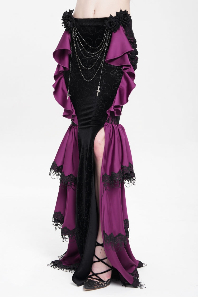 Violet Blossom Lace-Up Rose Chain Gothic Fish-Tail Skirt