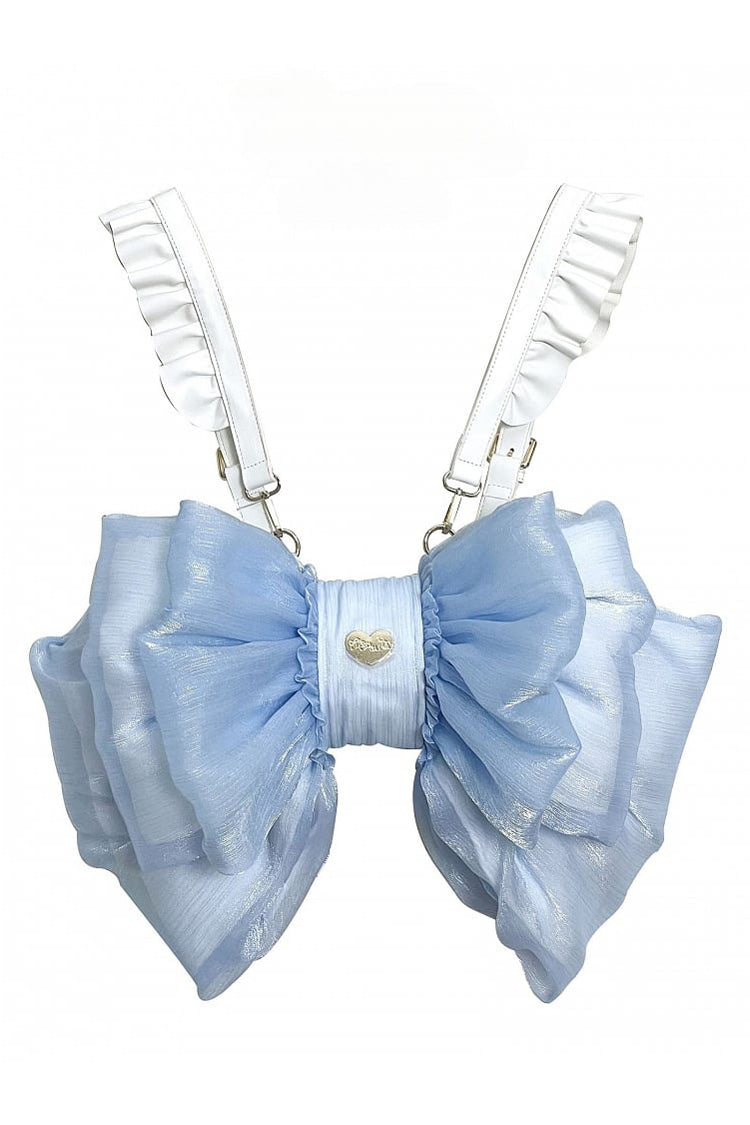 Azure Oversized Bow Metal Heart Nameplate Lolita Backpack
