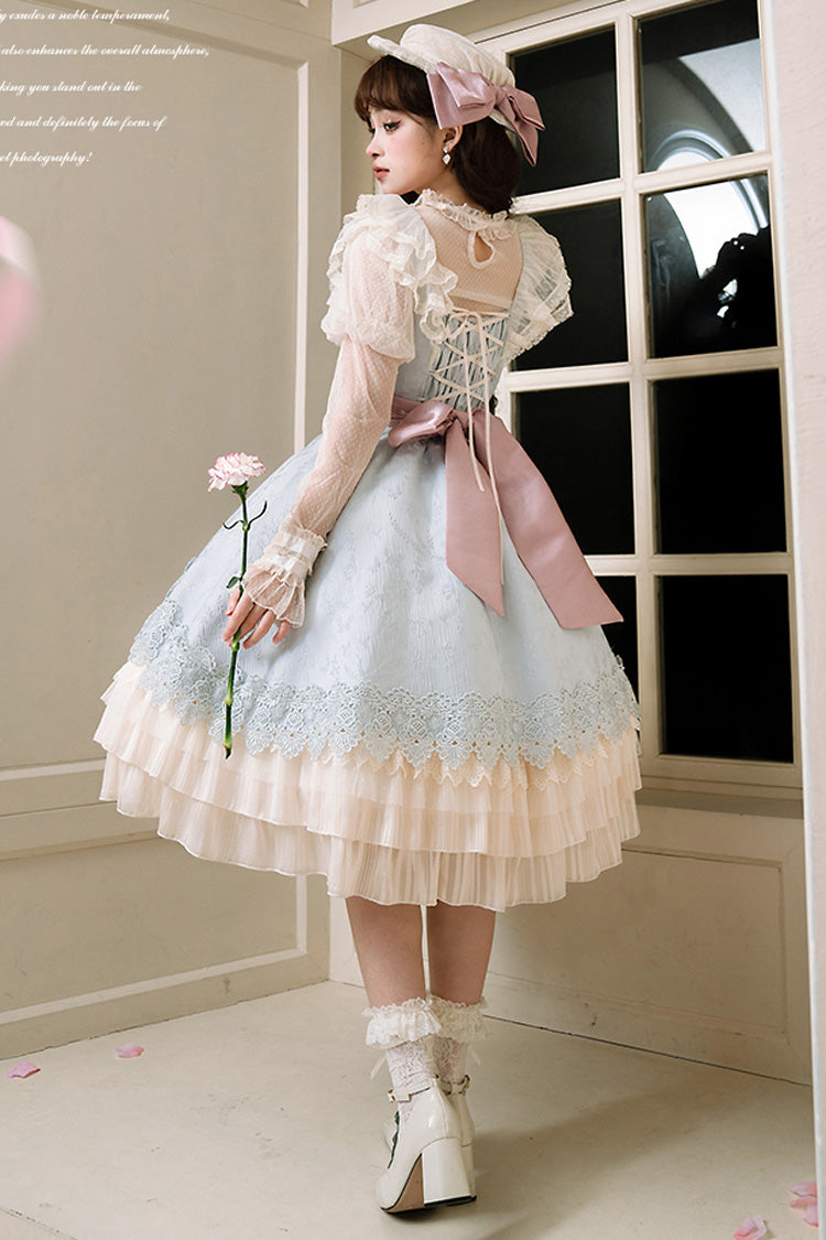 Multi-Color Cream Layers Asymmetric Sweet Lolita JSK Dress - Ruffled Cardigan