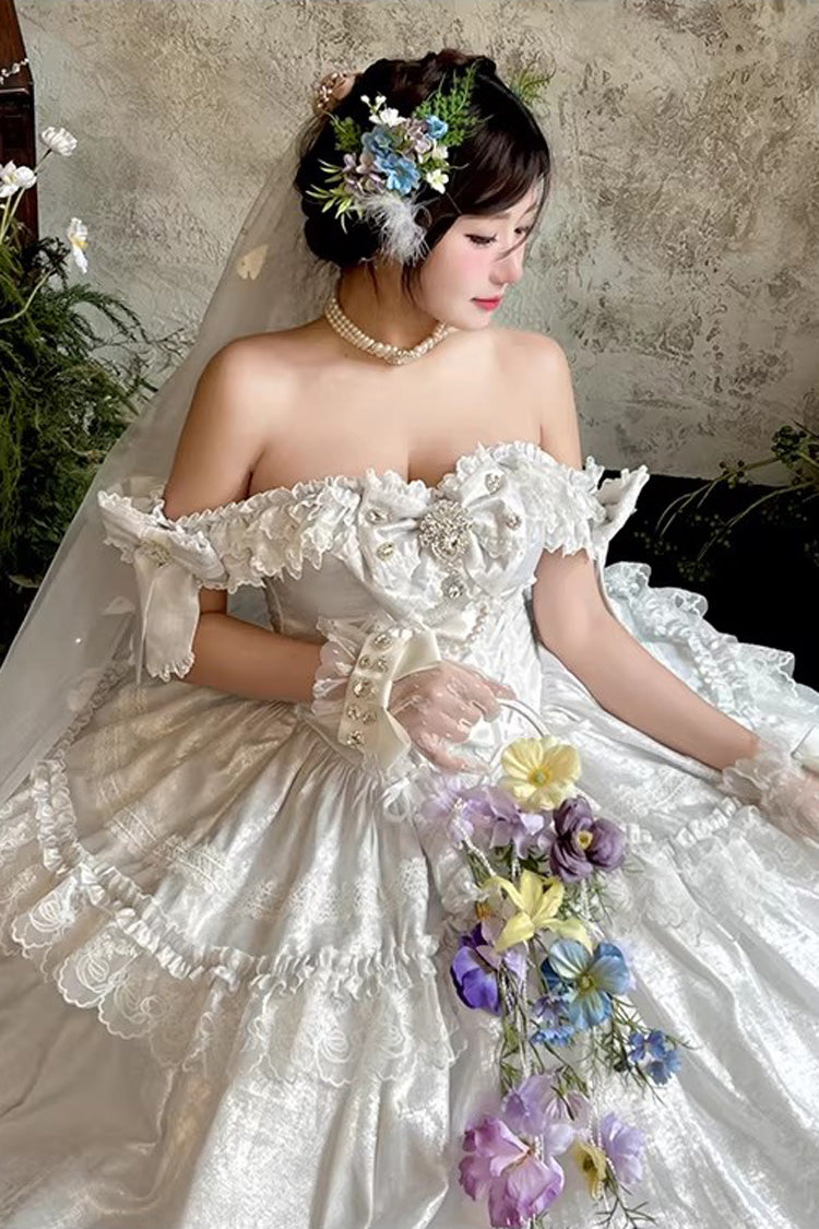 Sleeveless Ruffled Bow Strapless Elegant Lolita Gown