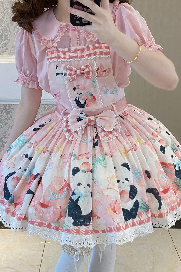 Panda Peach Printed Bow Sweet Lolita Strap Dress