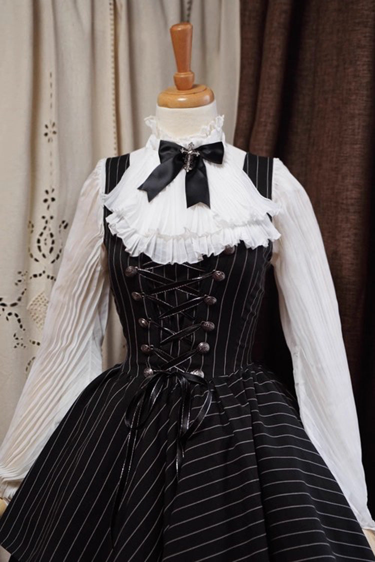 Striped Sleeveless Lace-Up Gothic Mini Dress with Asymmetric Hem