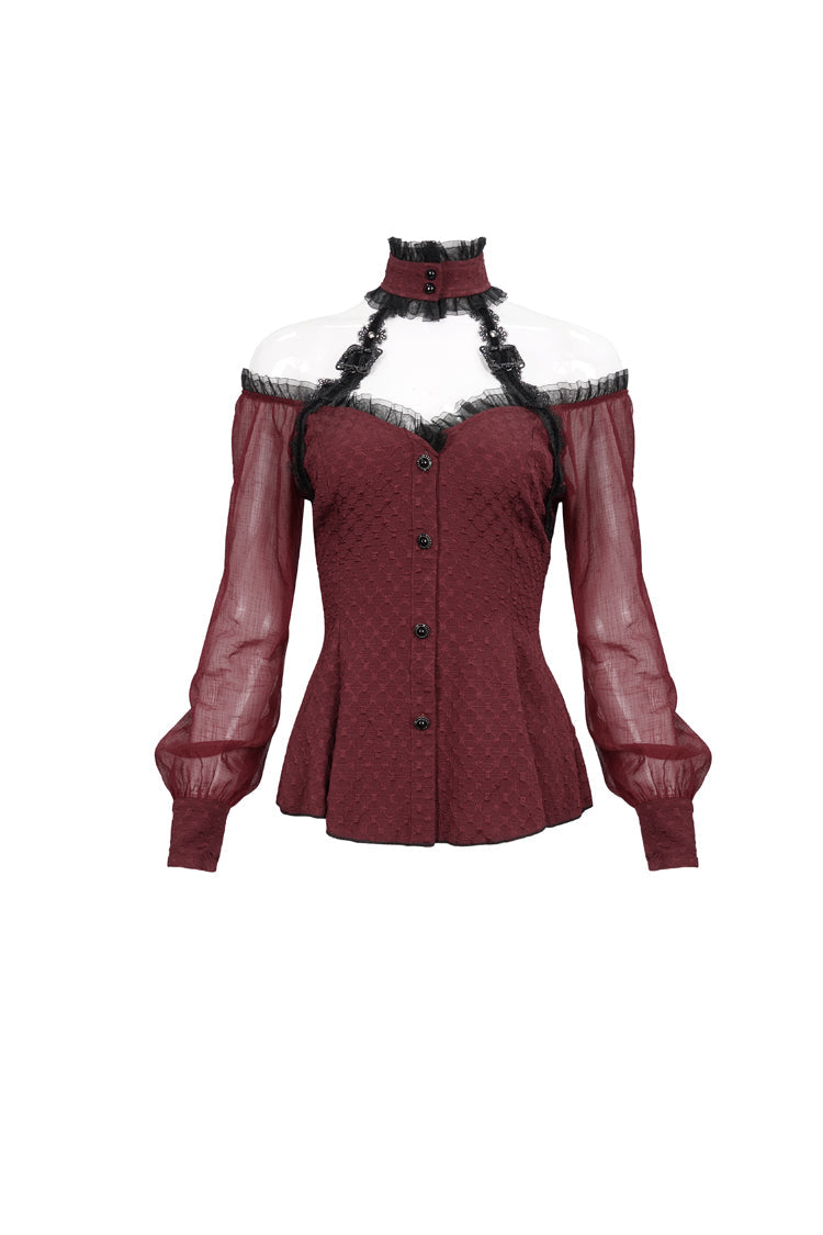 Scarlet Lace Trim Panel Adjustable Back Gothic Shirt