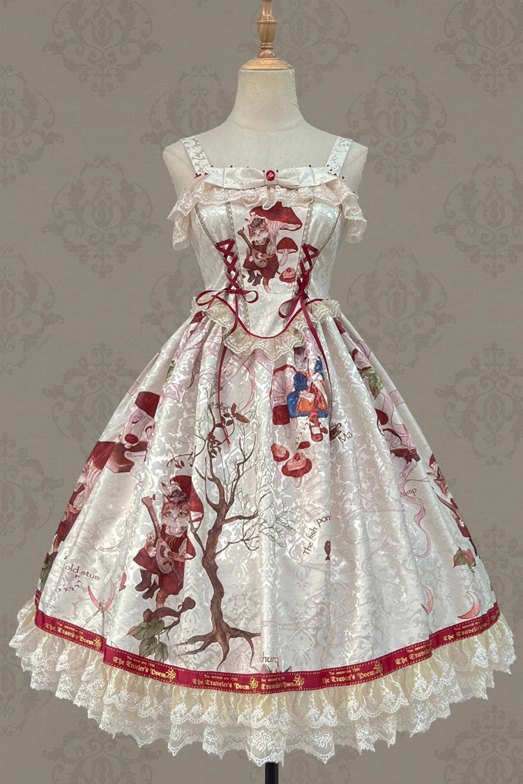 Cat Traveler Print Ruffle Vintage Elegant Sweet Lolita Jsk Dress