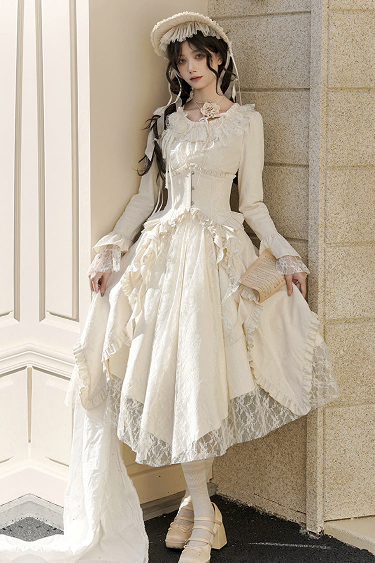 Princess Lace Dress with Ruffle Sleeves in Ivory