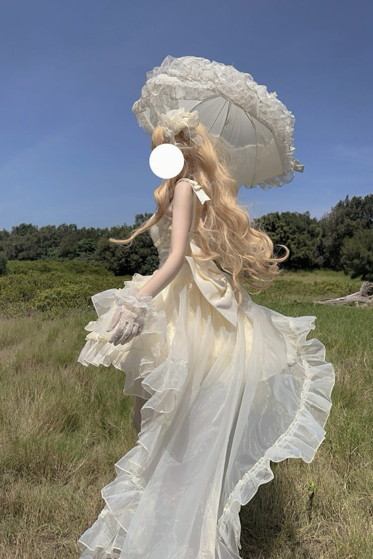 Princess Apricot Sleeveless Layered Ruffle Bow Sweet Lolita JSK Dress Set