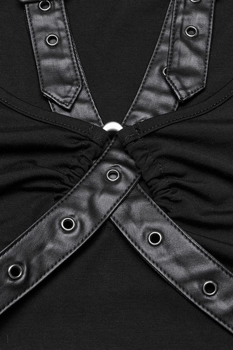 Cool Black Buckle Strap Sleeveless Halter Punk Vest