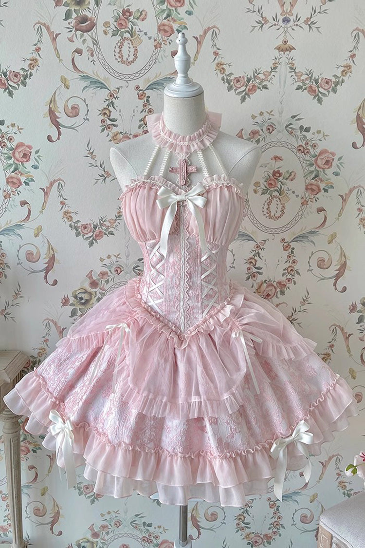 Blush Strapless Sleeveless Bow Accent Ruffled Sweet Lolita Layered Gown