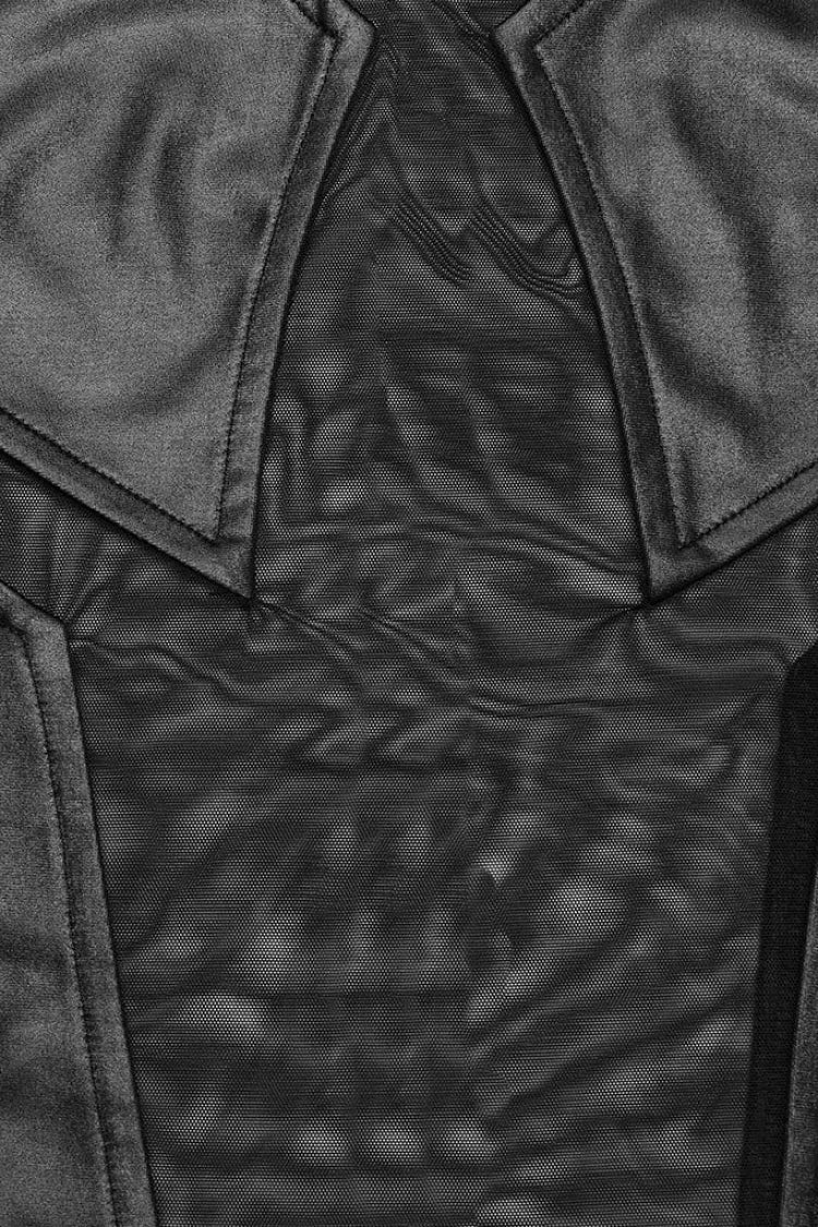 Pitch-Black Sheer Vest with Leather Stitch Details