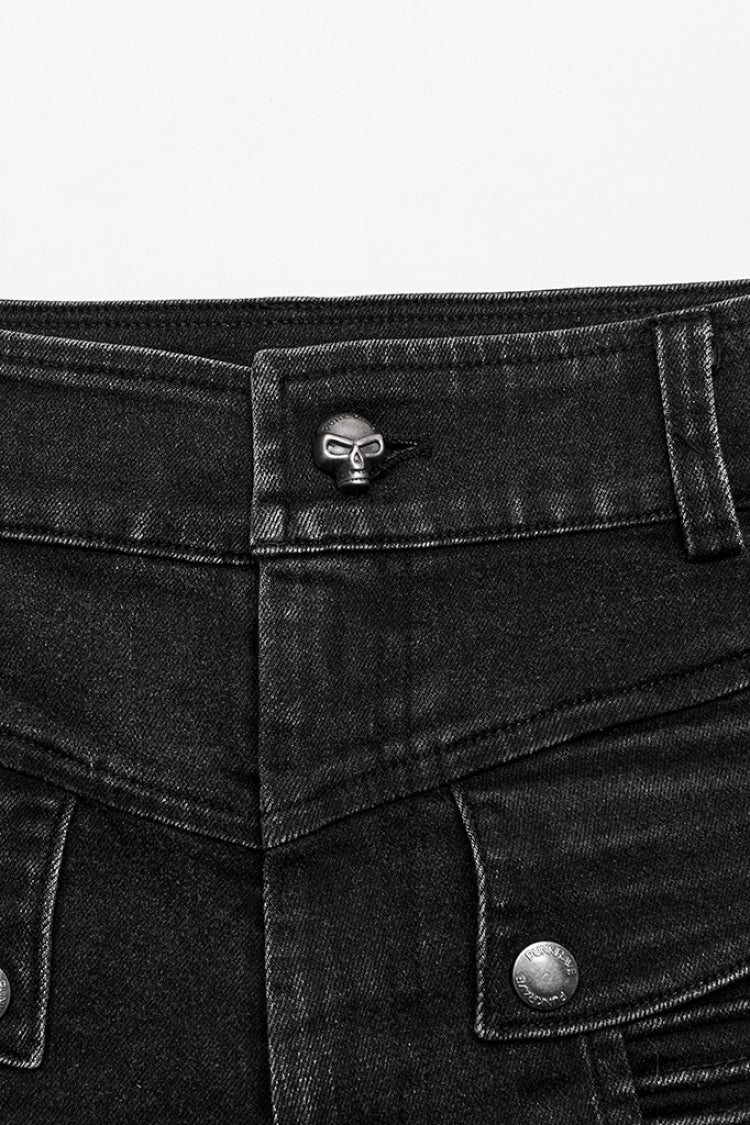 Punk Men's Pleated Cargo Pants, Jet Black