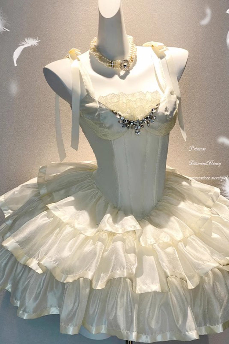 White Triple Layer Bow Lace Sweet Lolita Jsk