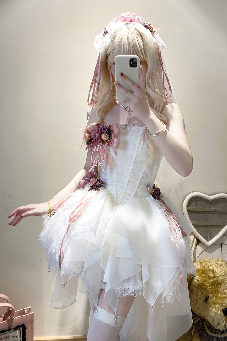 White Sleepless Poem Fishbone Asymmetric Sweet Lolita JSK Dress - Bowknot