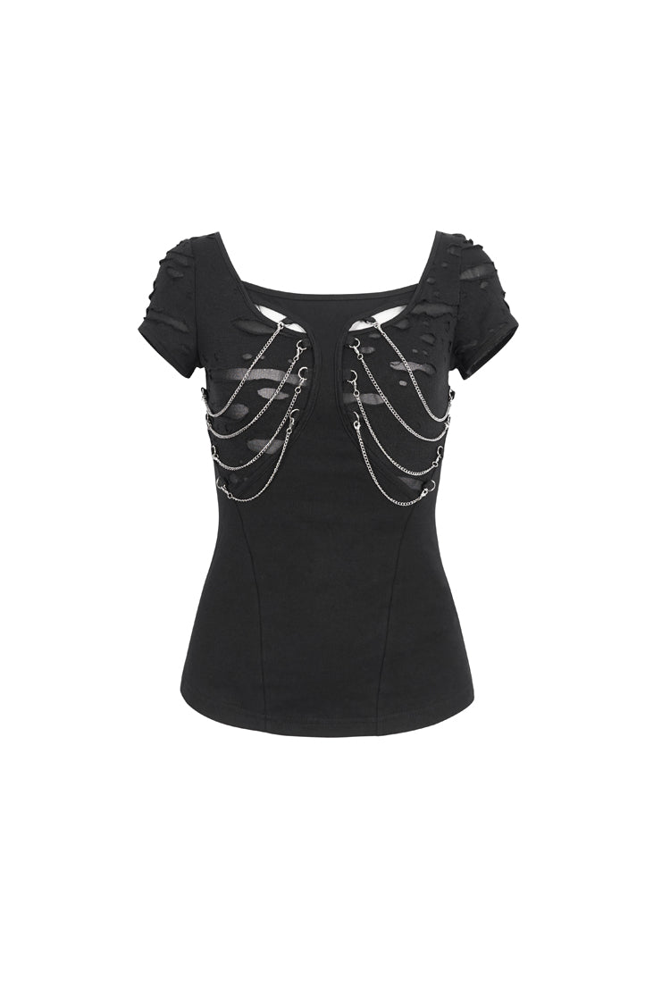 Steampunk Distressed Tee with Cutout Details for Women