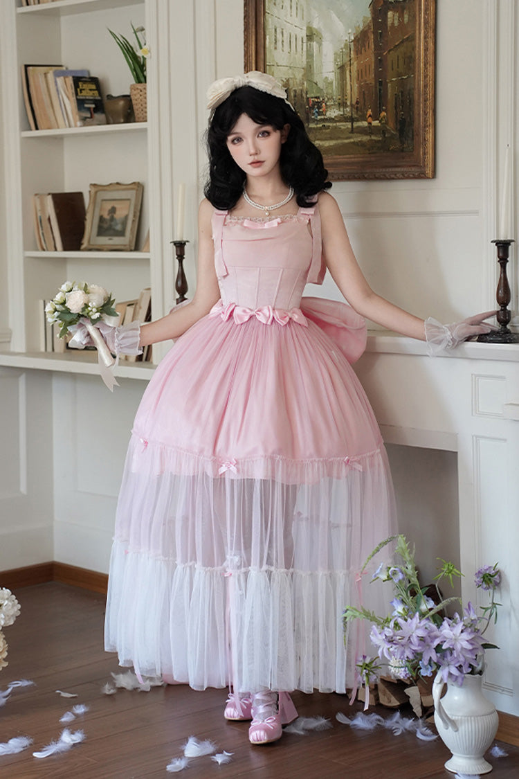 Pink Sleeveless Bowknot Fishbone Ruffle Sweet JSK Dress