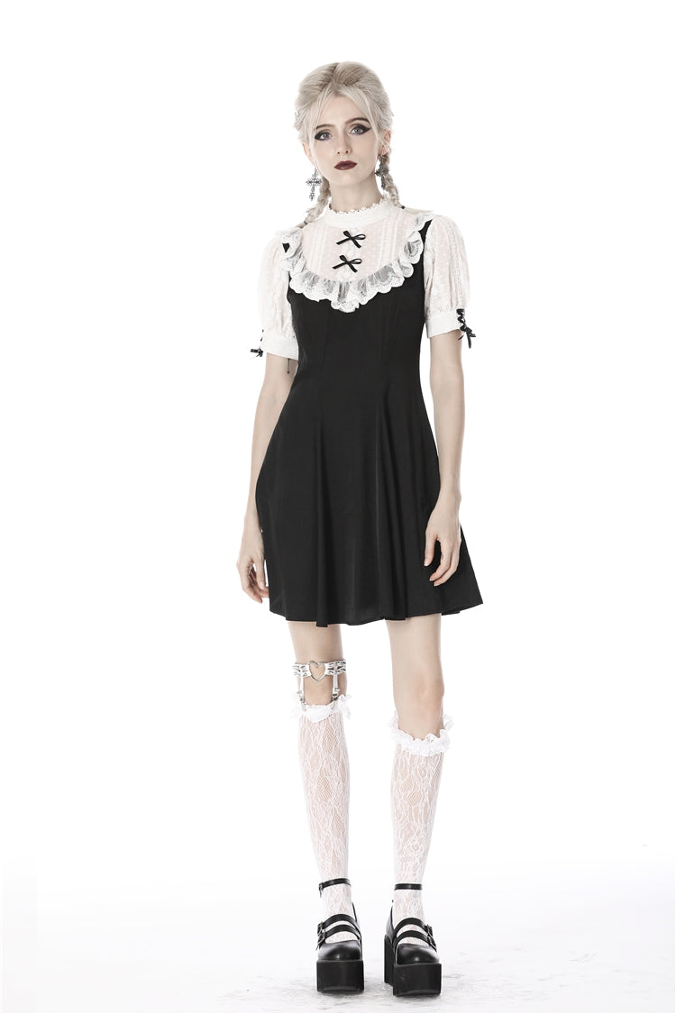 Stand Collar Short Sleeve Ruffled Gothic Lolita Doll Midi Dress