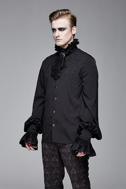 Men's Gothic Blouse with Embroidered Long Sleeves Chiffon