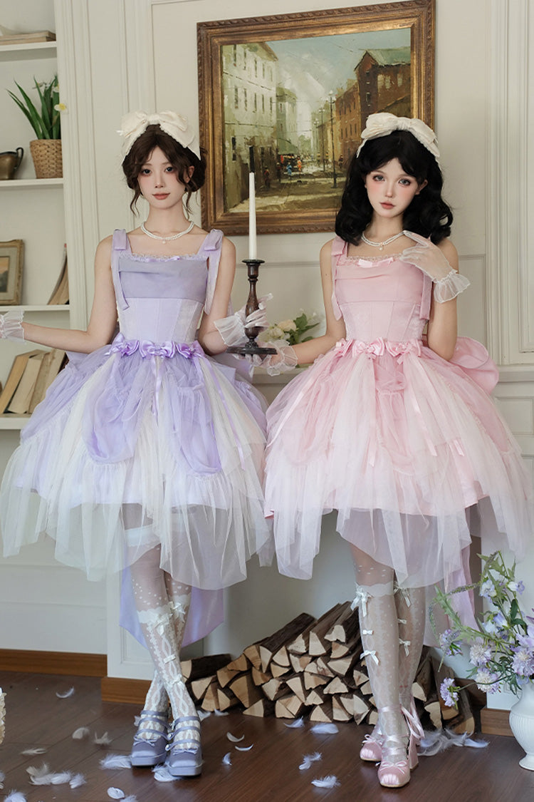 Foamy Sea Violet Sleeveless Ruffle Bowknot Fishbone Lolita JSK - Foamy Sea