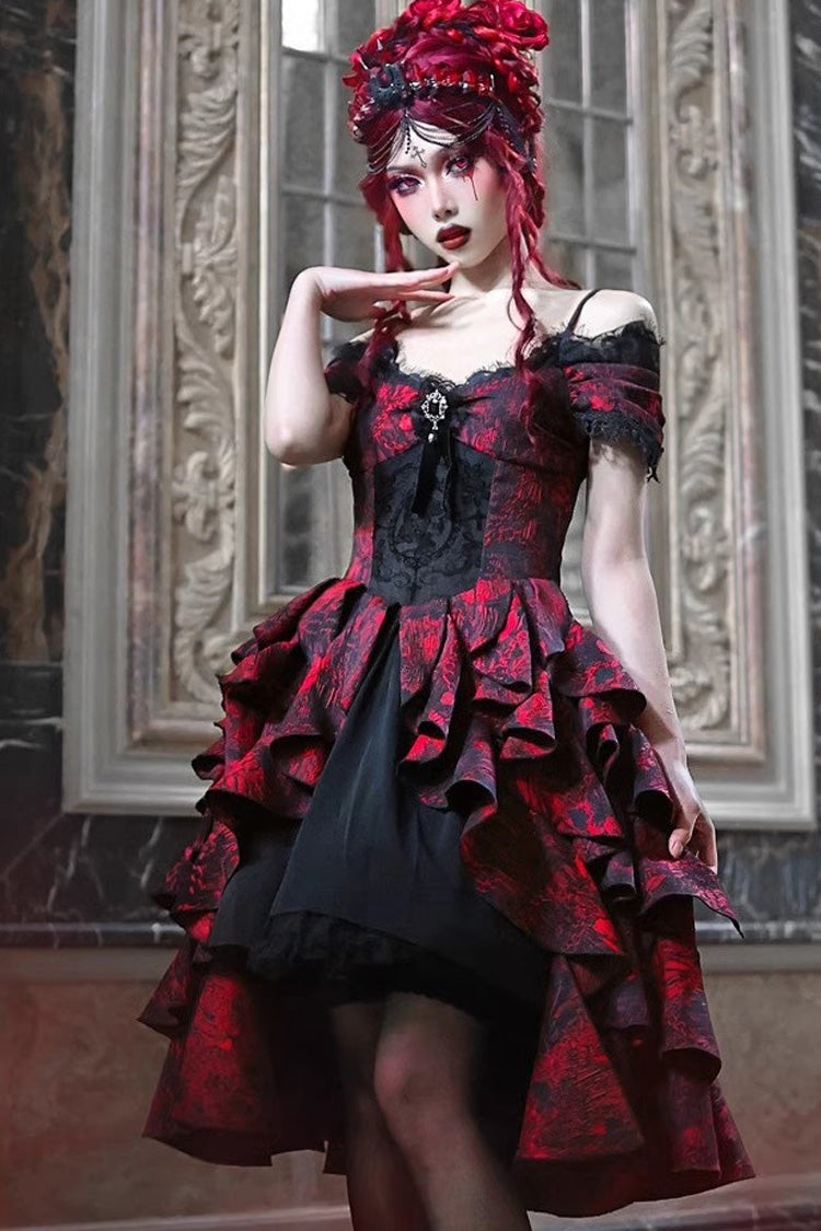 Crimson & Noir Hades Feast Print Ruffle Cardigan Lolita Dress