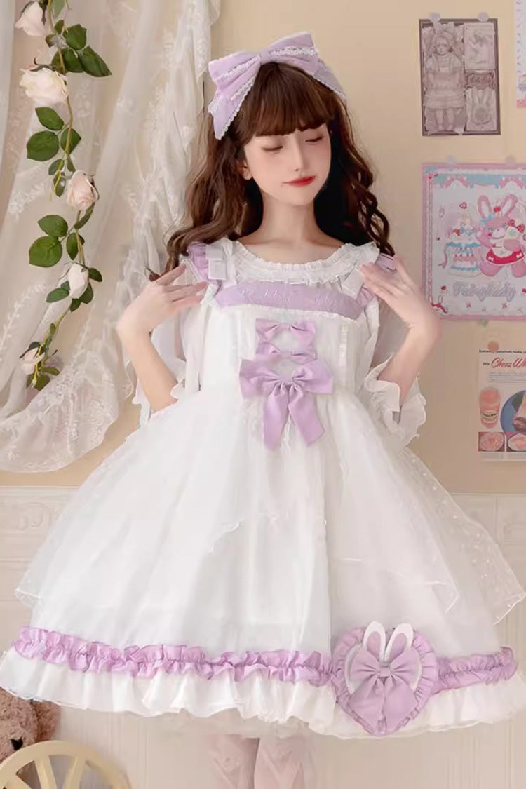 Ivory and Purple Song of Mist and Gauze Ruffled Ribbon Sweet Lolita Dress