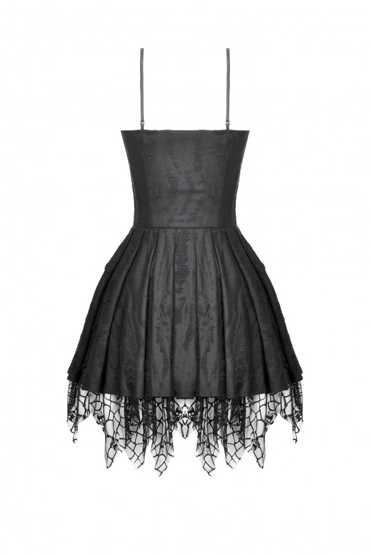 Sleeveless Lace Lace-Up Pleated Gothic Dark Demon Slip Dress