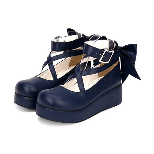 Round-Toe Bowknot Mid Heel Shoes for Cute Lolita