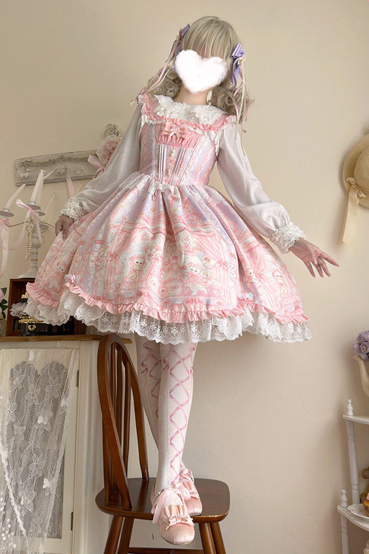 Rose Square Collar Sleeveless Printed Ruffled Lace Sweet Lolita Jumper Dress