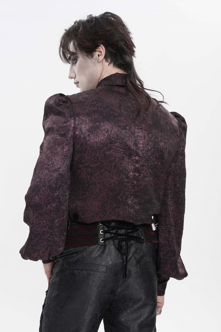 Scarlet Lapel Lantern Sleeve Jacquard Bow Men's Gothic Shirt