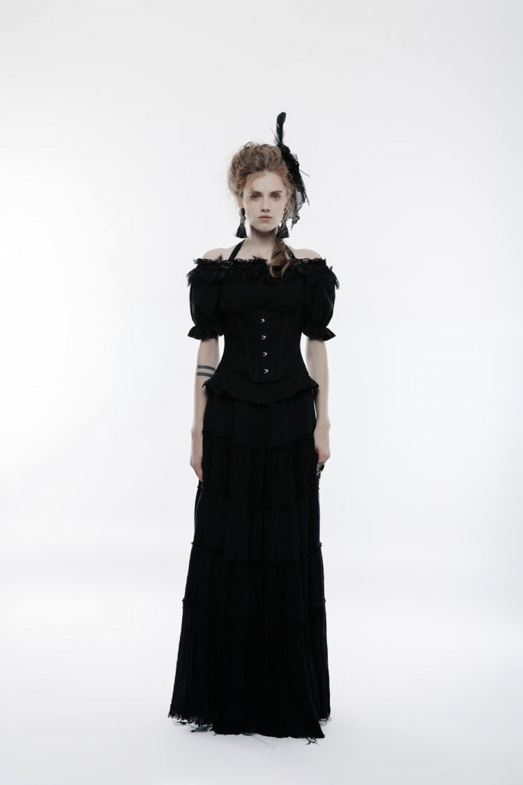 Supportive Black Jacquard Lace-Up Halter Gothic Breast Vest