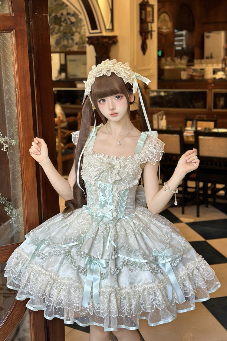 Green Jacquard Bow Lace Princess JSK Dress
