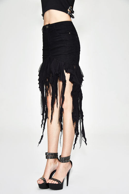 Irregular Strip Tattered Punk Half Hip Skirt