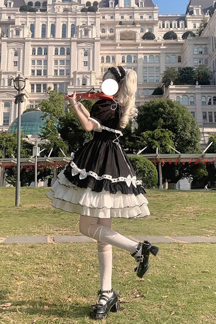 White/Black Layered Ruffle Cardigan Bow Sweet Princess Jsk Dress