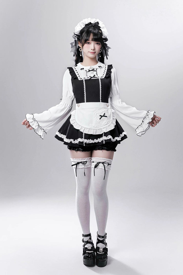 Maid-Style Jirai Kei Dress with Detachable Apron and Ruffle Bow