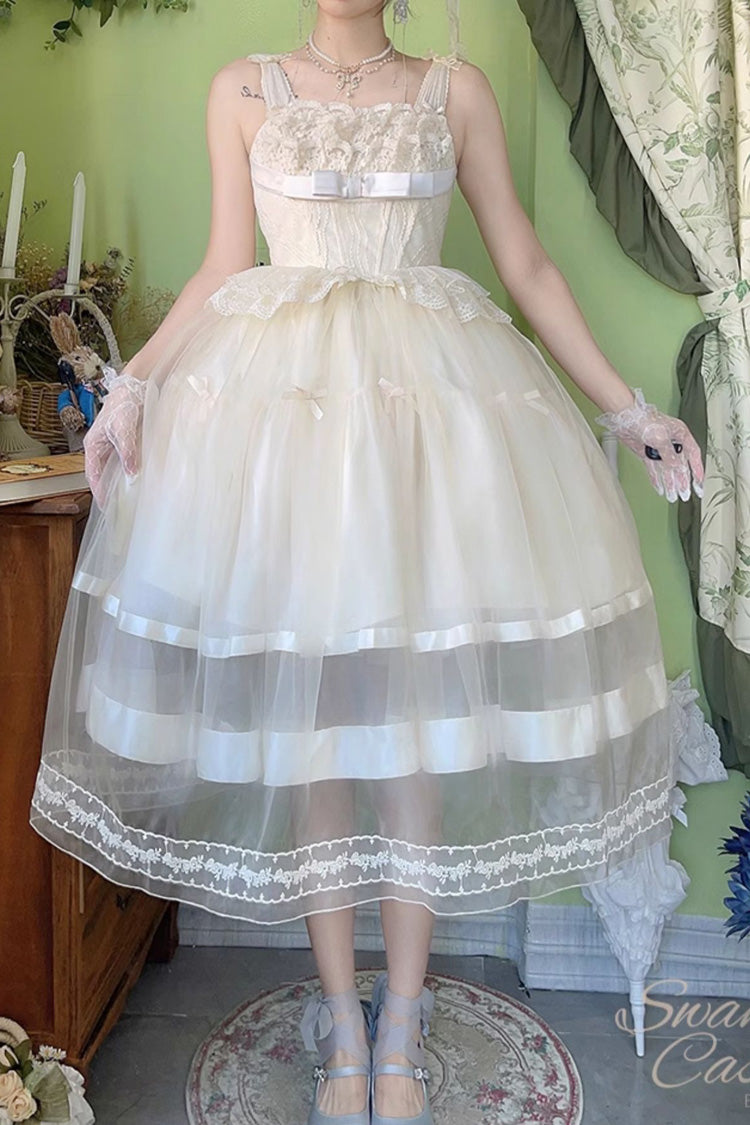 Sweet Lace JSK Long Dress with Bowknot in Ivory