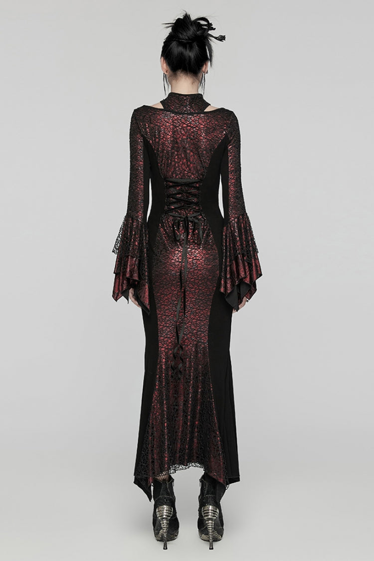 Scarlet & Black Mandarin Collar Fishtail Cutout Gothic Dress