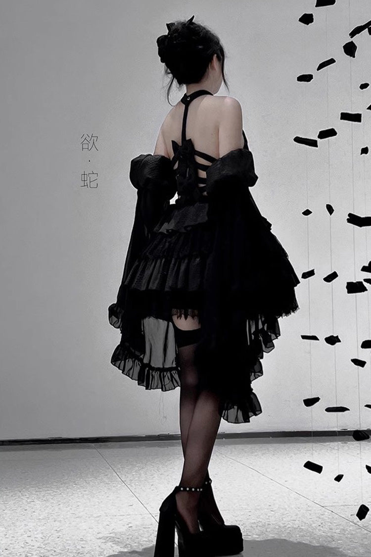 Gothic Lolita Snake Halterneck Dress with Multi-Layer Ruffles