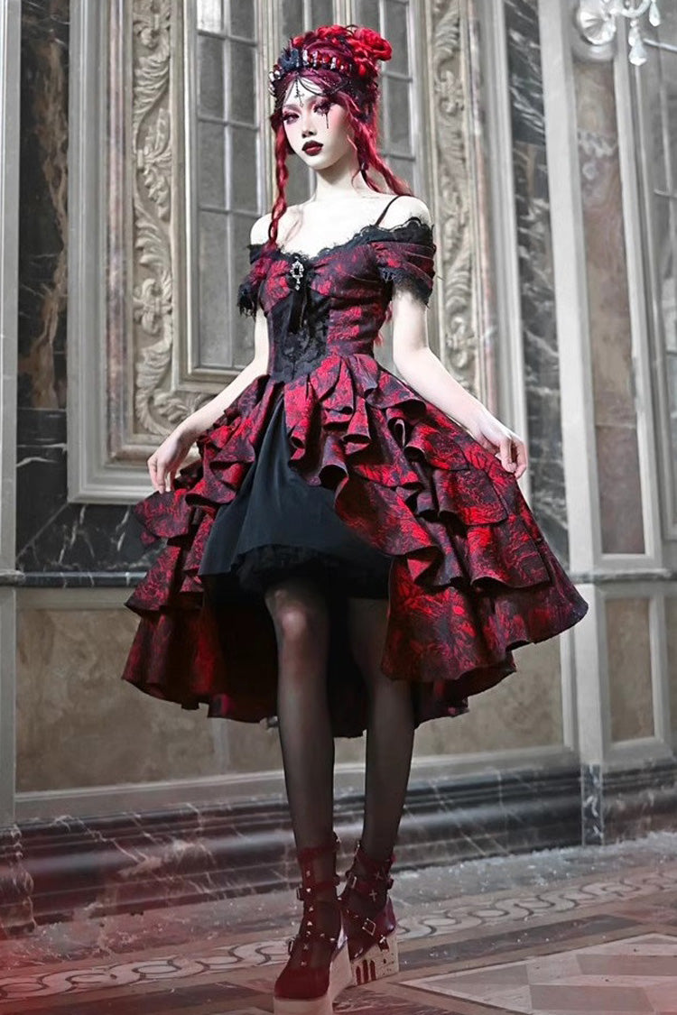 Crimson & Noir Hades Feast Print Ruffle Cardigan Lolita Dress