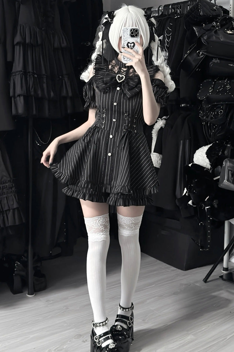 Silver Candle Elegy Gothic Jirai Kei Ruffle Top and Shorts Ensemble