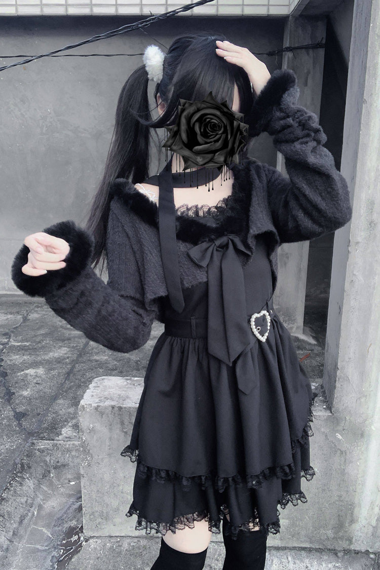 Printed Lace Long-Sleeve Jirai Kei Dress Set - Stardust Oath