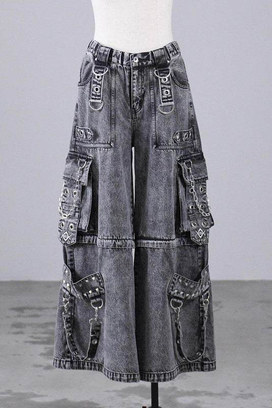 Rivet Punk Straight-Leg Jirai Jeans in Two Colors