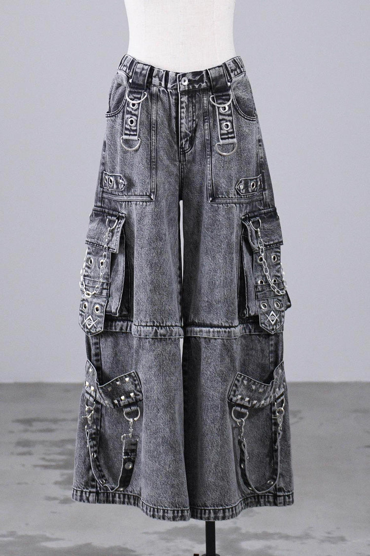 Punk Rivet Straight Leg Jirai Jeans in Two Shades