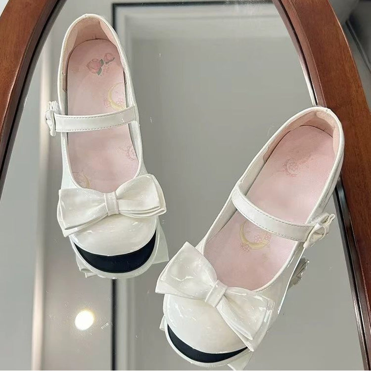 Velcro Strap Bow Mary Jane Shoes for Lolita - Two Heel Heights