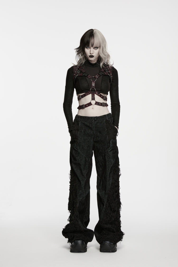 Ripped Pleated Wide-Leg Punk Trousers for Women